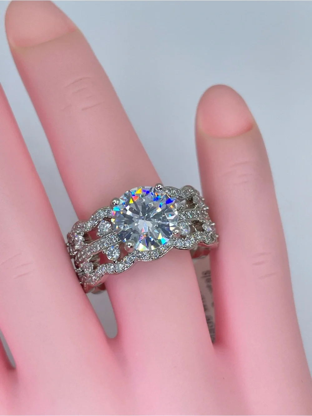 Swarovski Crystal Elements White Crystal Wide Band Ring Sz 8.5 Statement Bridal
